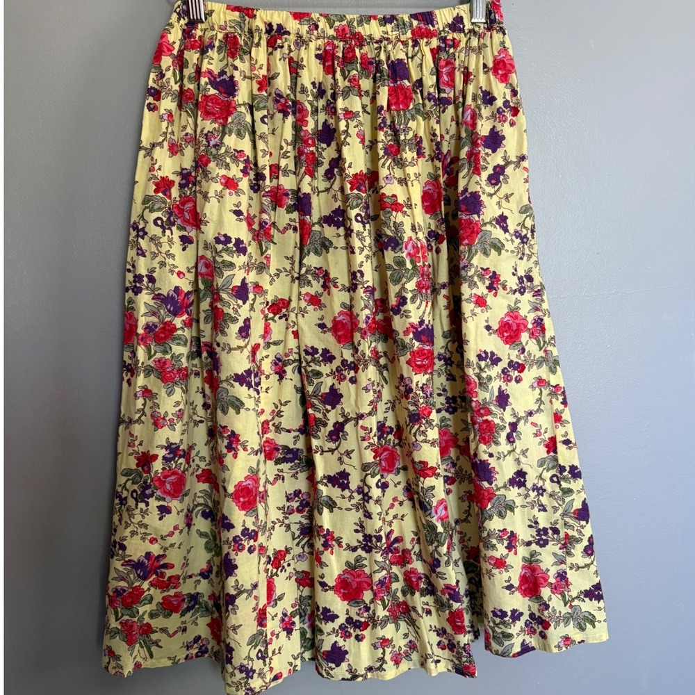 Vintage Anthony Richards Floral Cotton Midi Skirt Yellow‎ Red Purple